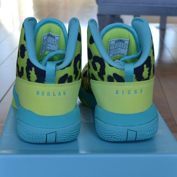 Leopard Print Athletic Shoes - Neon Green and Blue - Picture 7 of 8